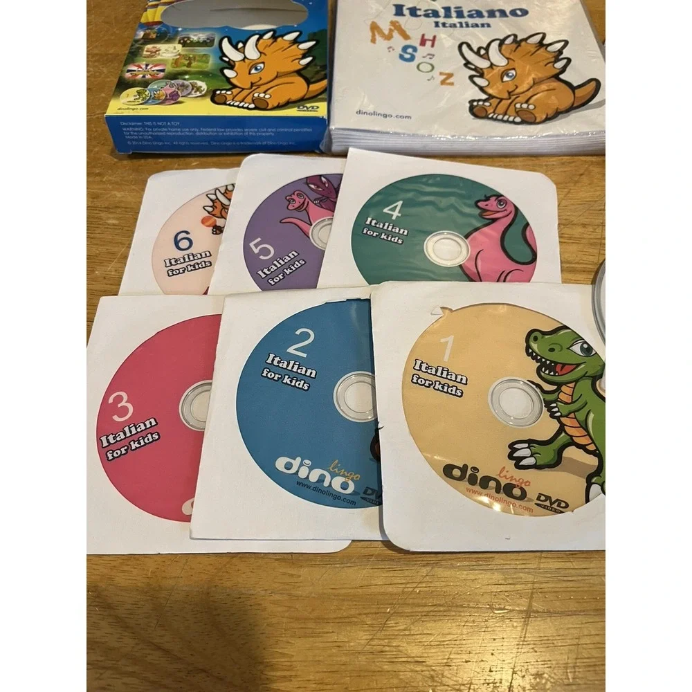Dino Lingo DVD Program Italian Language Learning 6 Discs Flashcards Songs‎ Books